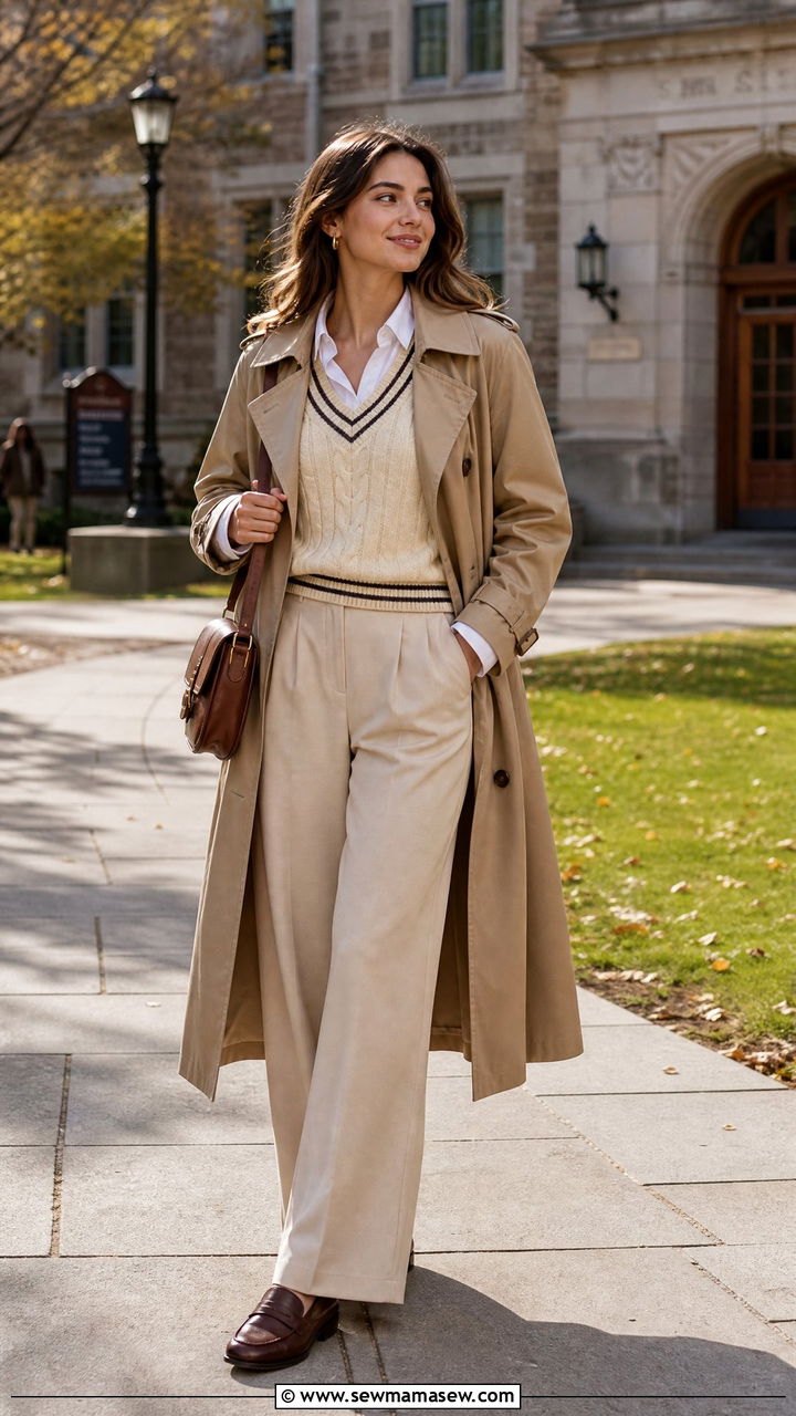 Long Trench Coat With A Sweater Vest - 30 Long trench coat outfit ideas for spring