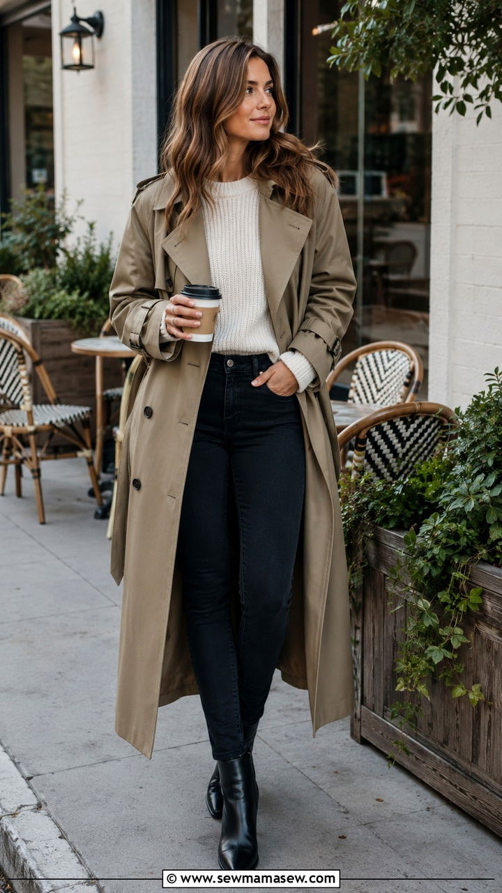 Long Trench Coat With Ankle Boots And Skinny Jeans - 30 Long trench coat outfit ideas with boots