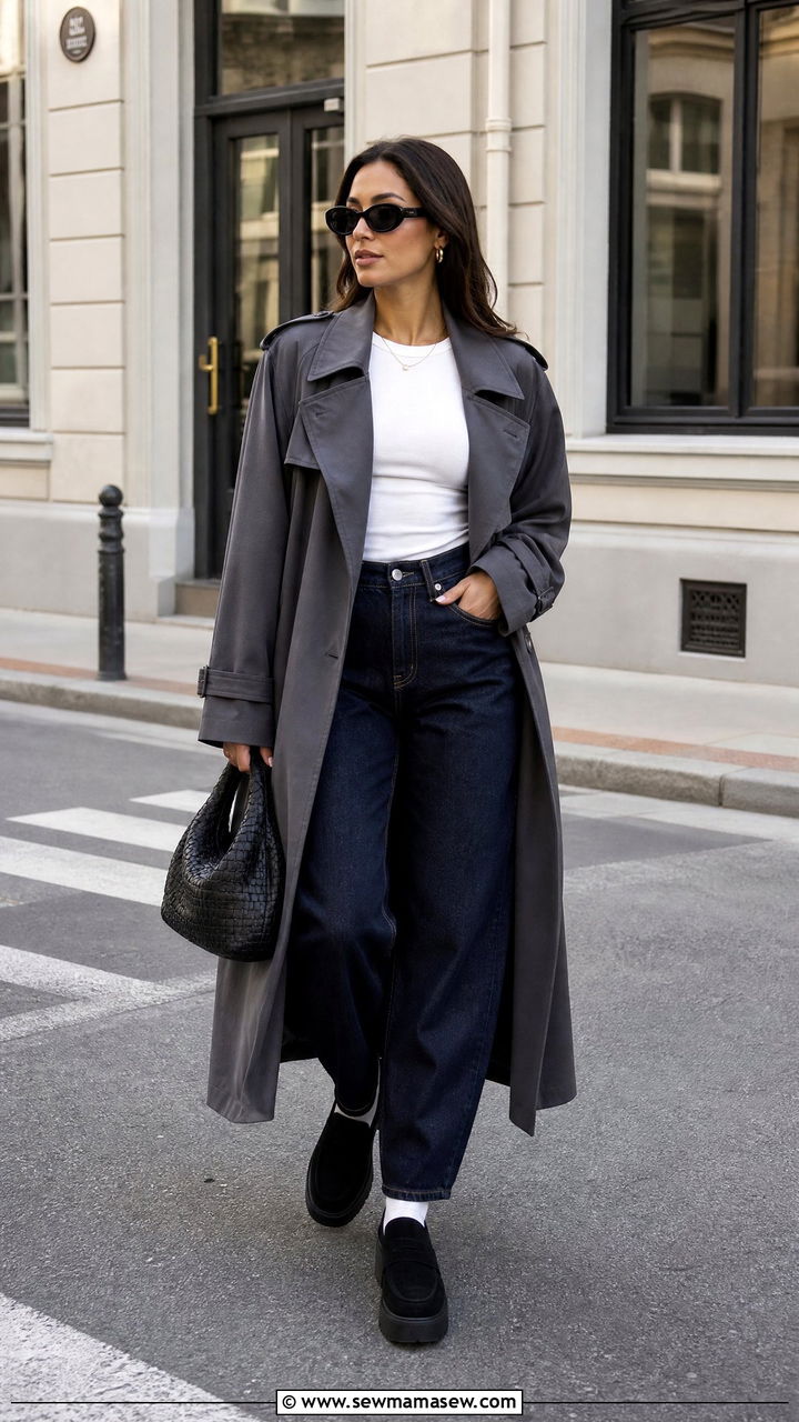 Long Trench Coat With Barrel Leg Jeans - 30 Long trench coat outfit ideas for spring