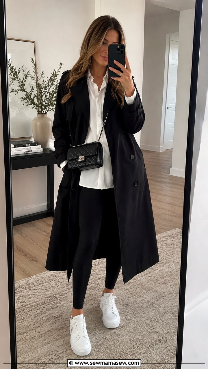 Long Trench Coat With Black Leggings - 30 Long trench coat outfit ideas for spring