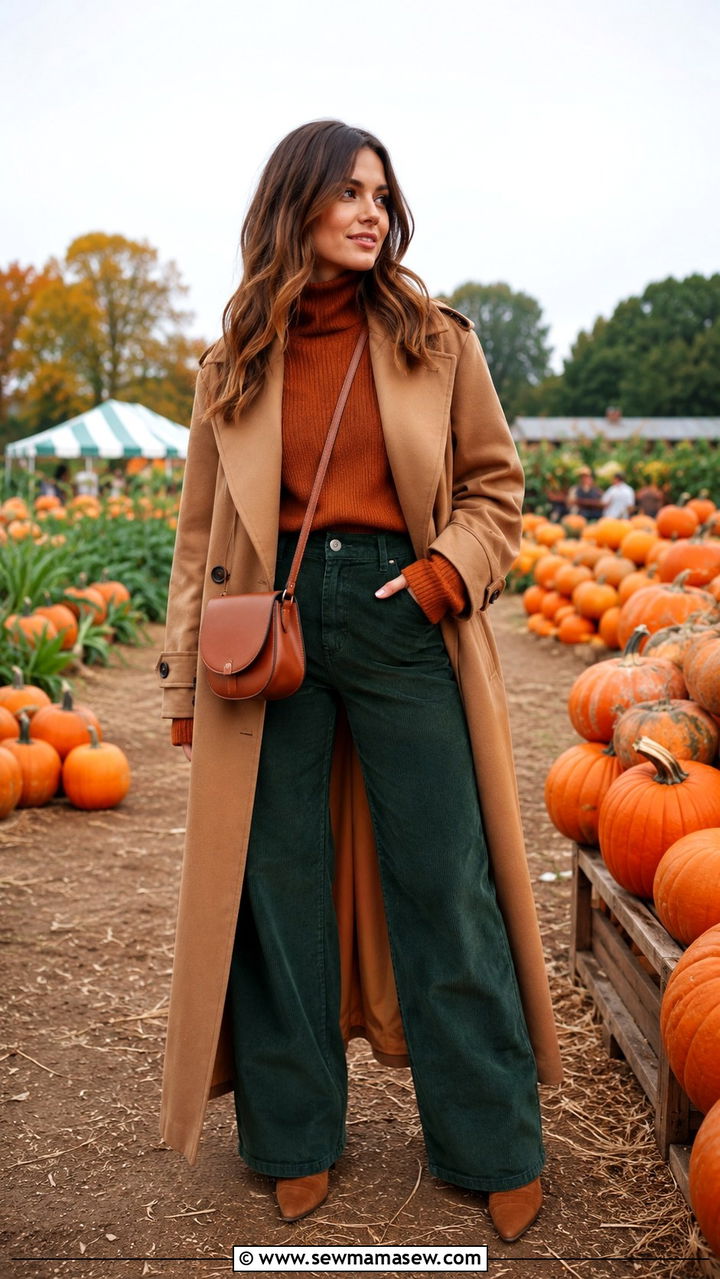 Long Trench Coat With Corduroy Wide Leg Pants - 30 Long trench coat outfit ideas with wide leg pants