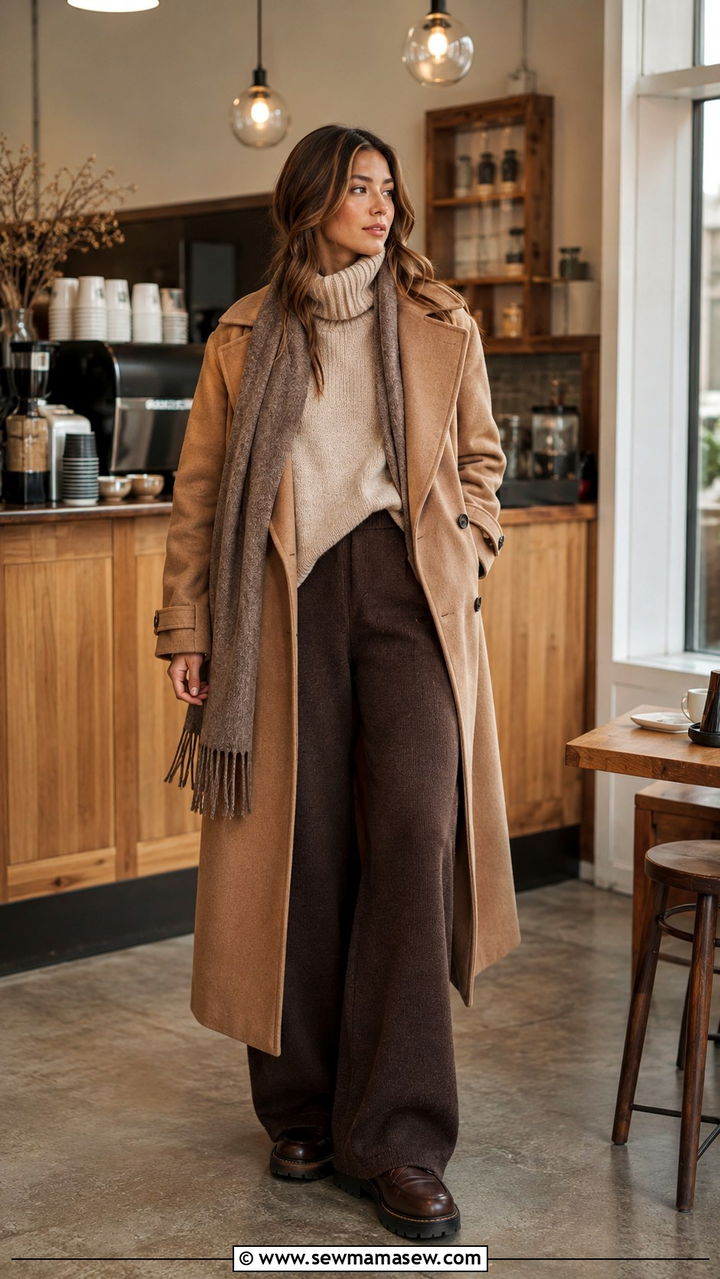 Long Trench Coat With Wide Leg Knit Pants - 30 Long trench coat outfit ideas with wide leg pants