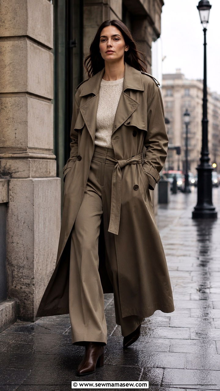 Long Trench Coat With Wide Leg Trousers - 25 Photoshoot outfits for tall women