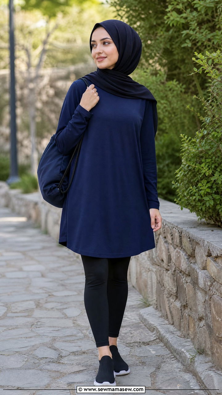 Long Tunic Top with Leggings and Slip On Sneakers - 25 casual outfits for hijab women