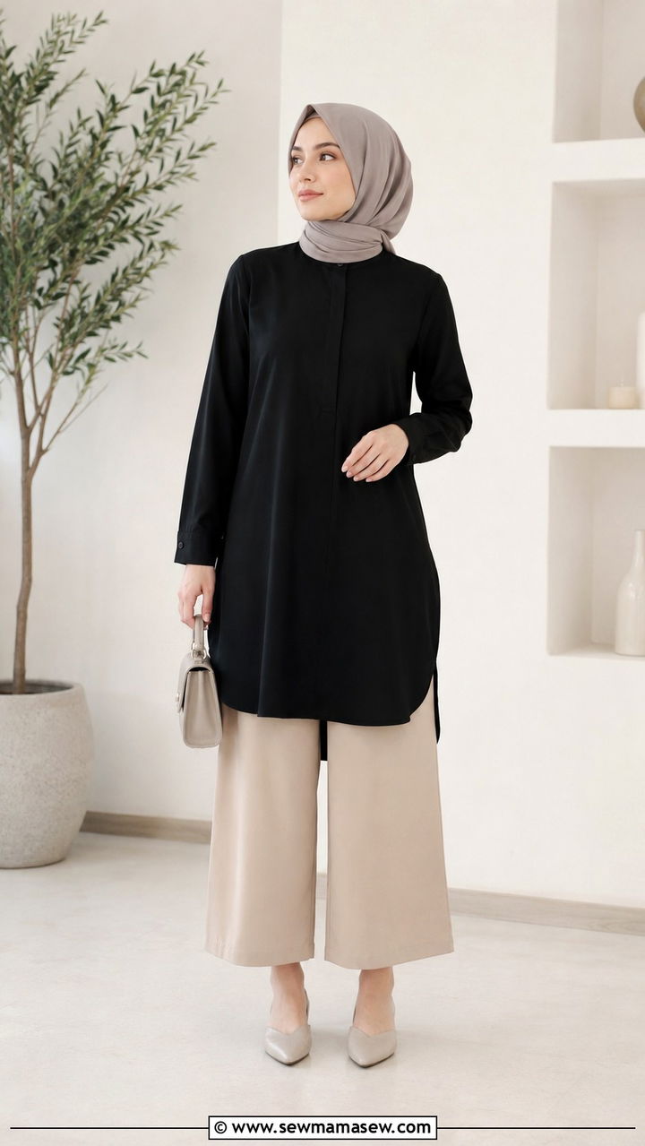 Long Tunic with Culottes and Pointed Flats - 25 work outfits for hijab women