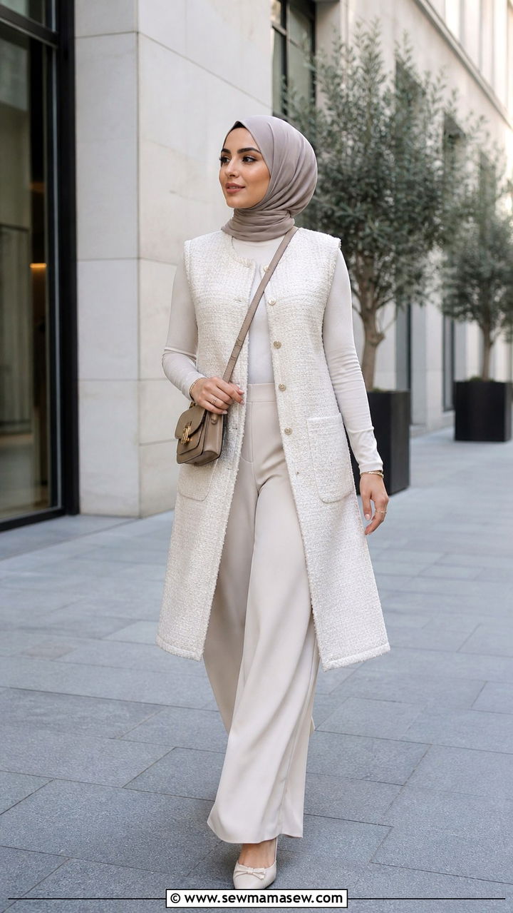 Long Vest And Wide Leg Pants Ramadan Outfit - 40 Ramadan outfit ideas