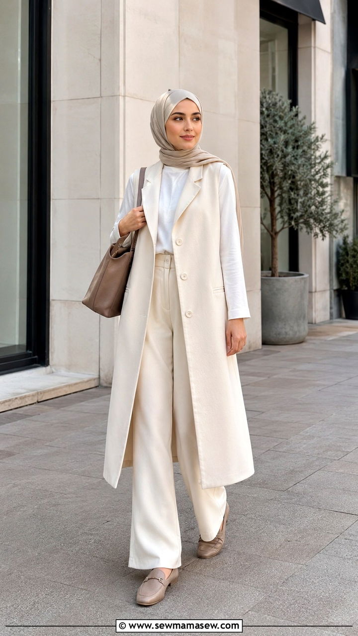 Long Vest Over Wide Leg Pants - 30 Ramadan outfit ideas modest