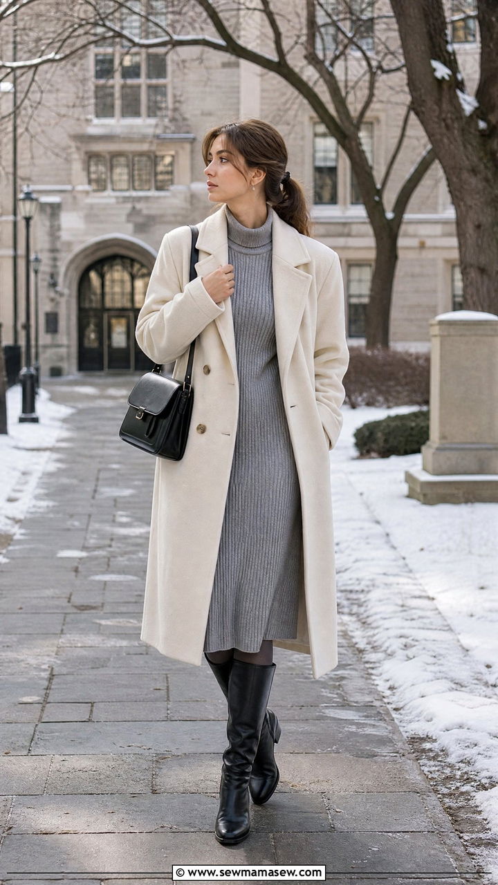 Long Wool Coat And Knit Dress Outfit - 25 light academia outfits 2026