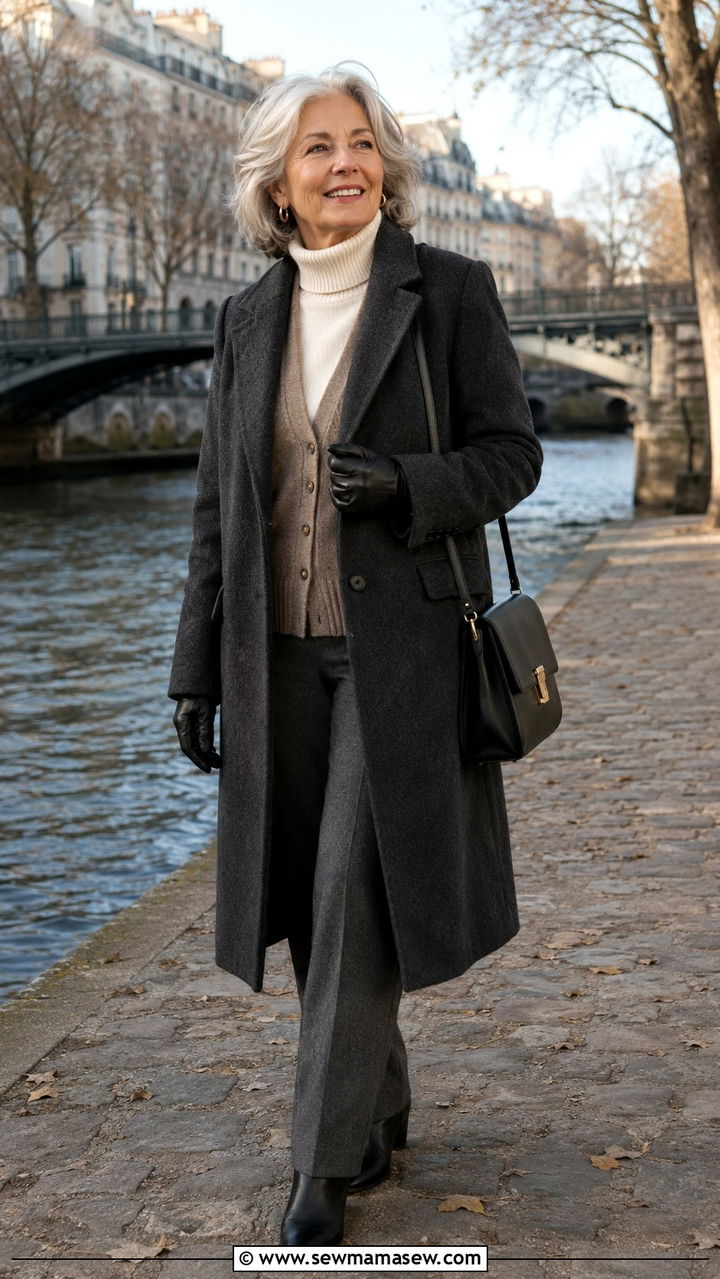 Long Wool Coat Layered Outfit Parisian - 30 Parisian outfits for women over 60