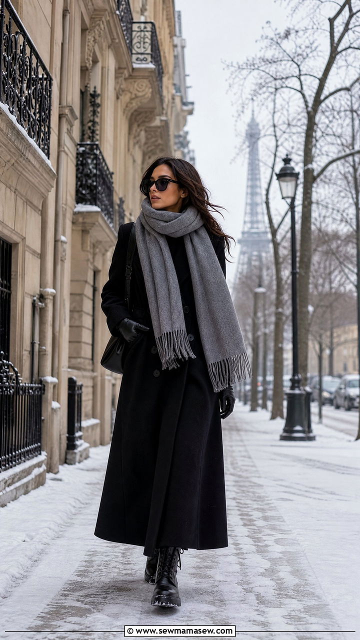 Long Wool Coat With Chunky Boots and a Cashmere Scarf - 25 Caroline de Maigret outfit ideas
