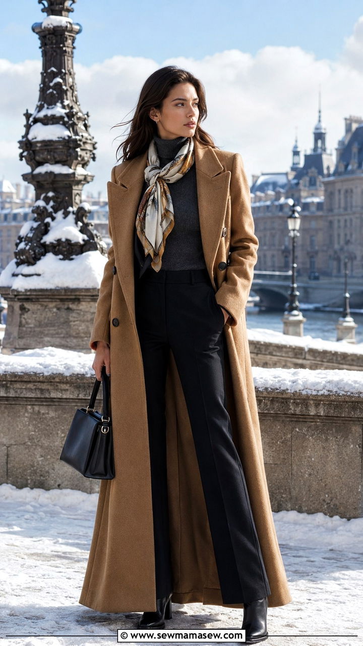 Long Wool Coat With Turtleneck And Straight Leg Trousers - 30 classy fashion inspo outfits