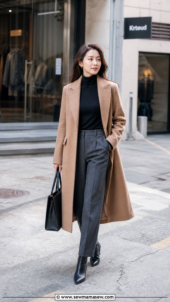 Long Wool Coat With Turtleneck And Trousers Seoul - 40 Seoul outfit ideas