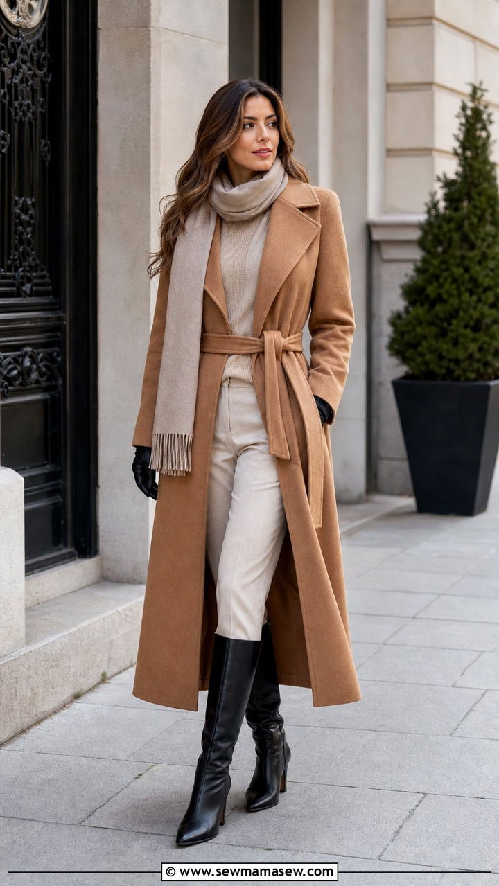 Long Wool Coat and Knee High Boots - 25 elegant outfits inspo