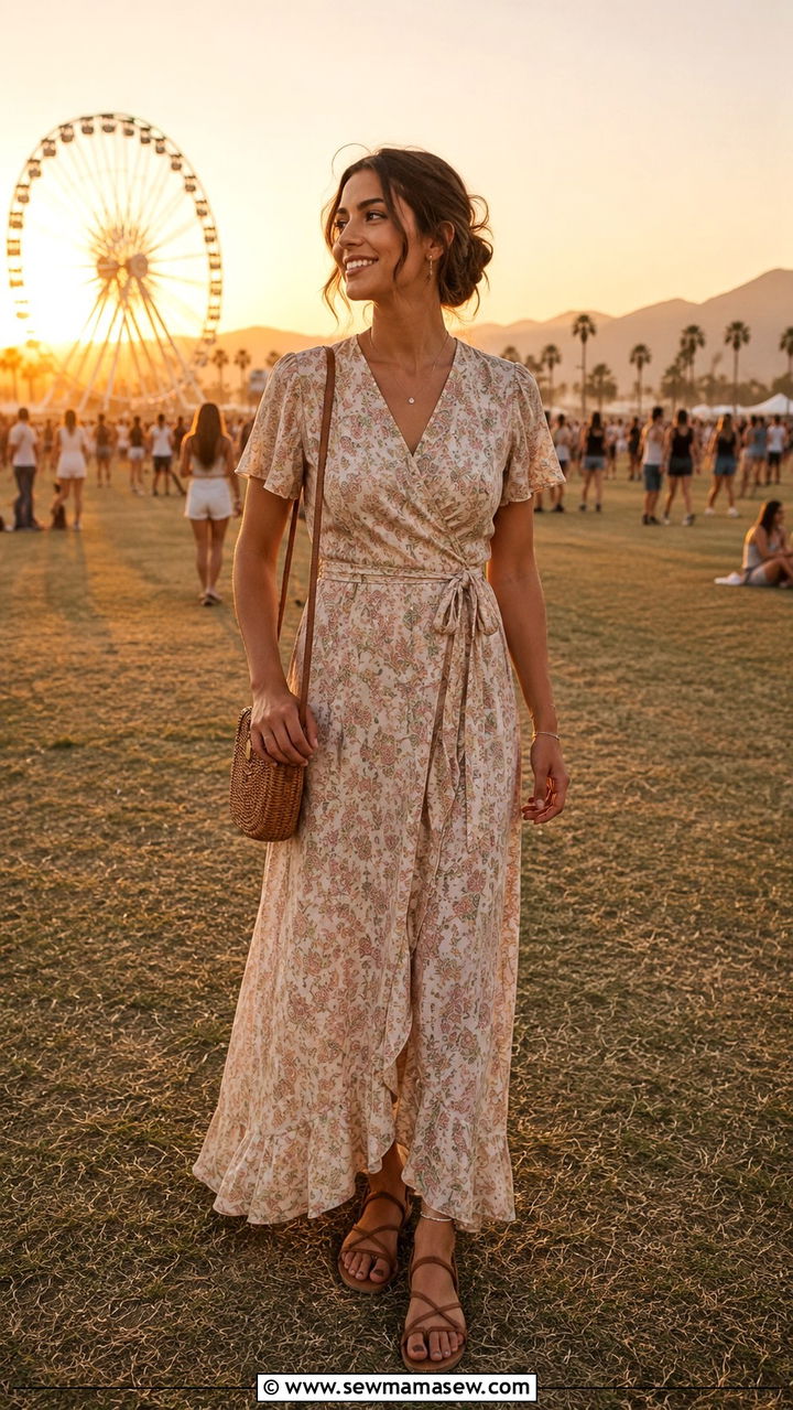 Long Wrap Dress - 30 modest music festival outfit ideas