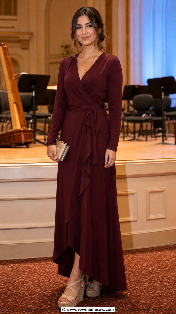 Long Wrap Dress - 30 modest concert outfit ideas
