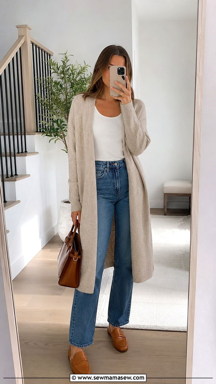 Long cardigan and straight leg jeans spring outfit - 30 Spring minimalist outfits 2026