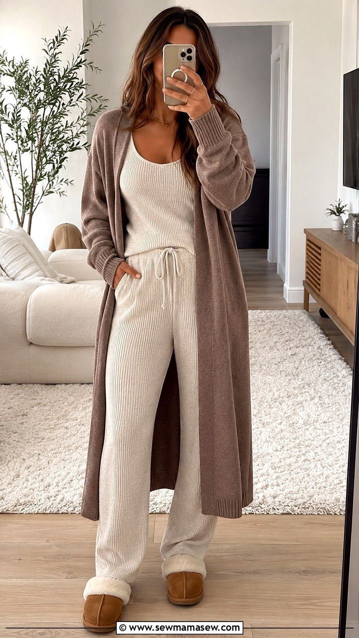 Long cardigan over a matching knit set - 30 How to style a long cardigan