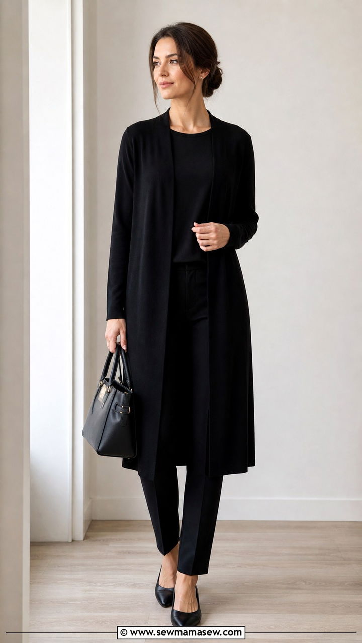Long cardigan over dress pants funeral outfit - 40 Funeral outfit ideas