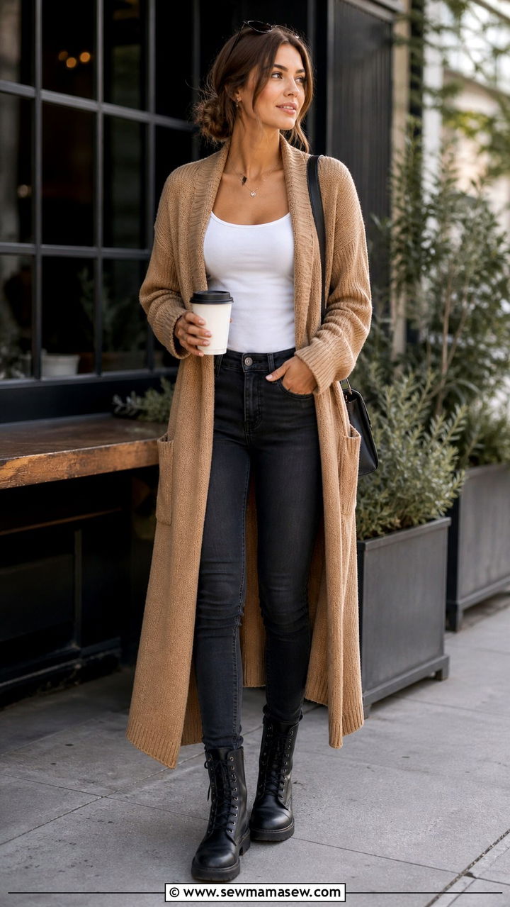 Long cardigan with combat boots outfit - 40 Combat boots outfit ideas