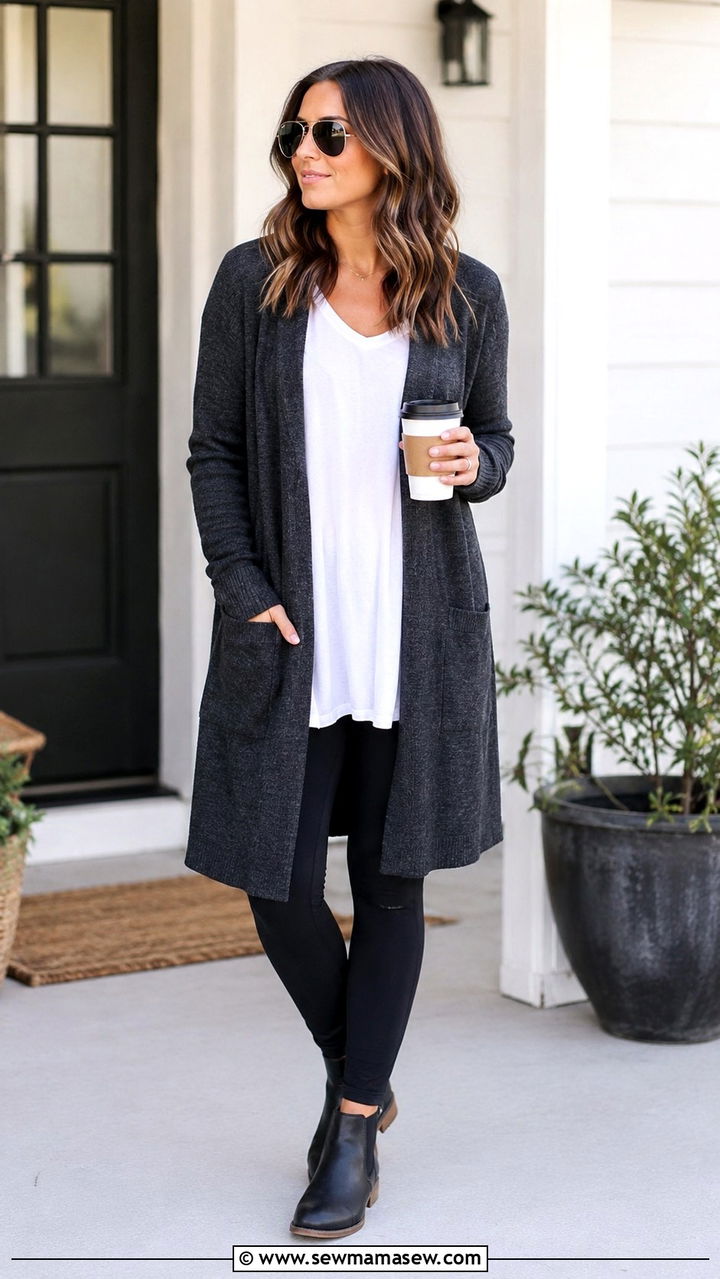 Long cardigan with leggings and a tunic top - 30 How to style a long cardigan