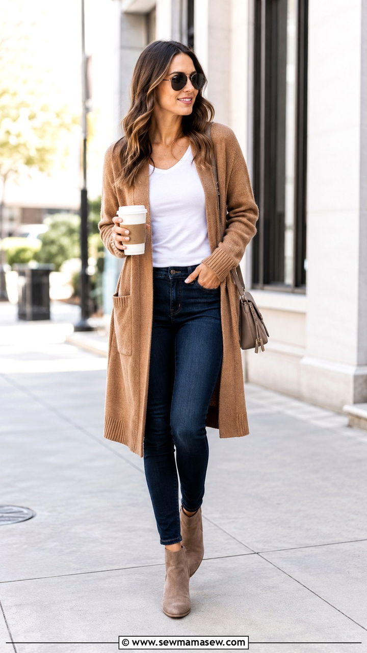 Long cardigan with skinny jeans and ankle boots - 30 How to style a long cardigan