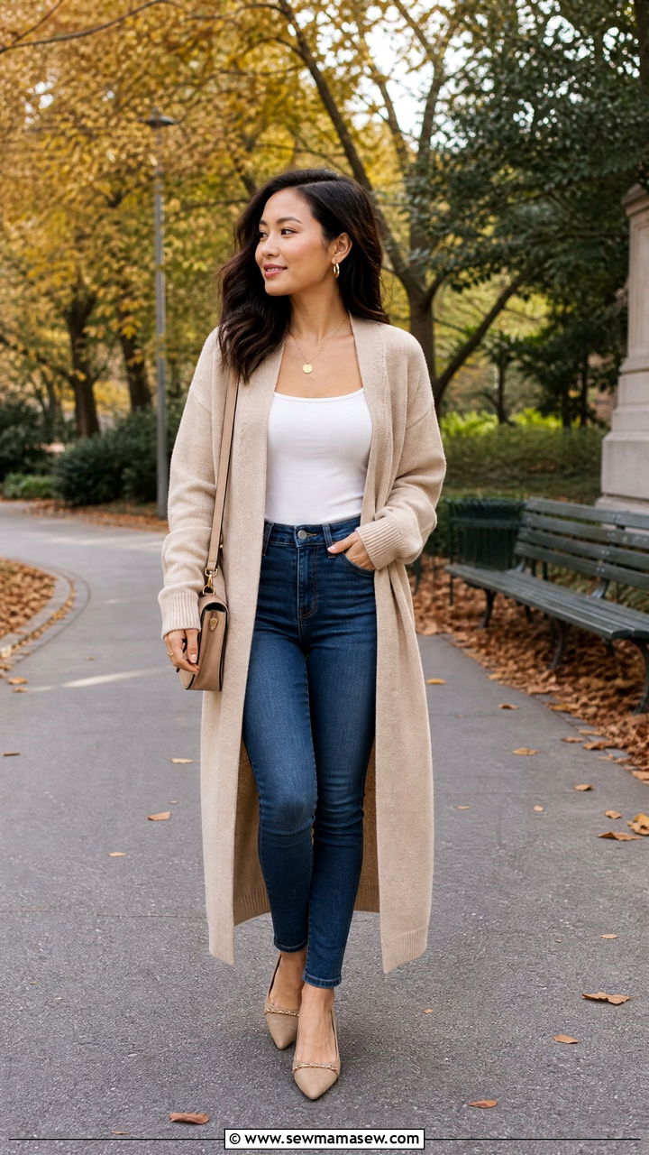 Long cardigan with skinny jeans outfit - 30 Cute outfits for short women
