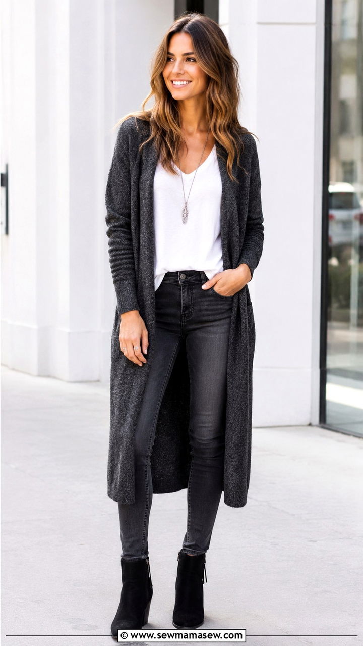 Long cardigan with skinny jeans - 30 Skinny jeans outfit ideas with a sweater