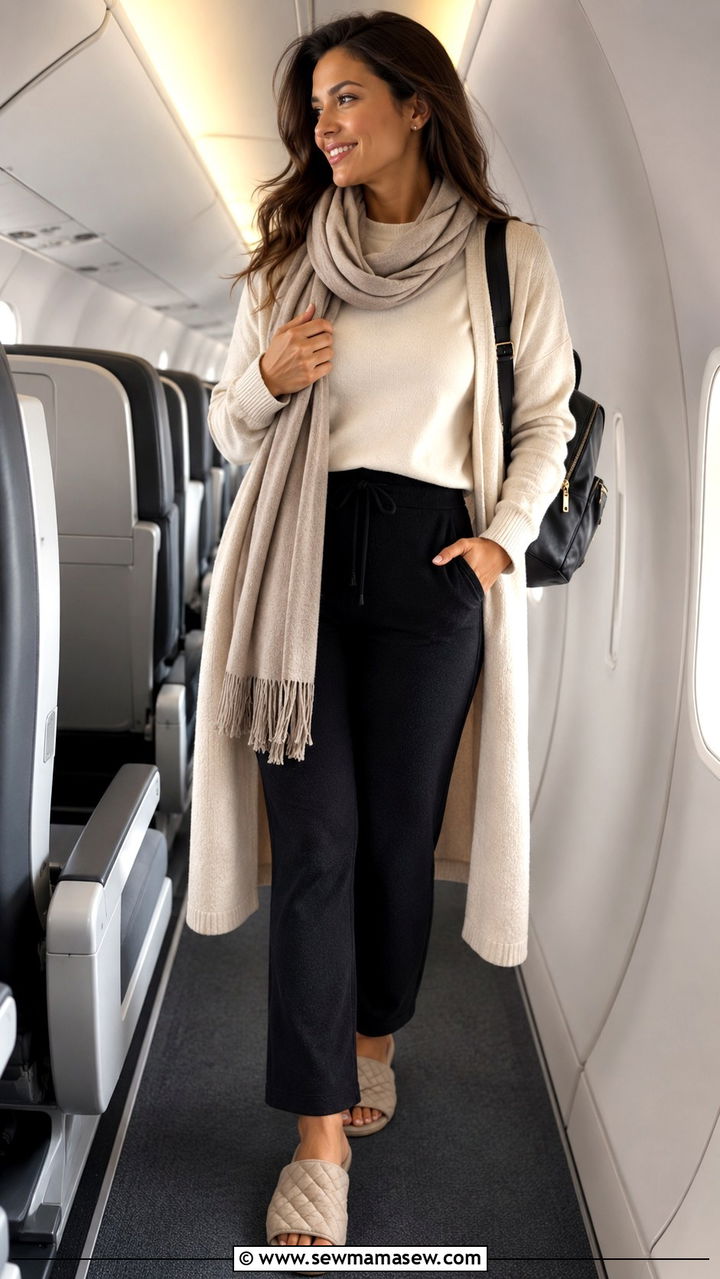 Long flight outfit for pear body shape with soft knit separates - 25 Travel outfits for pear shape