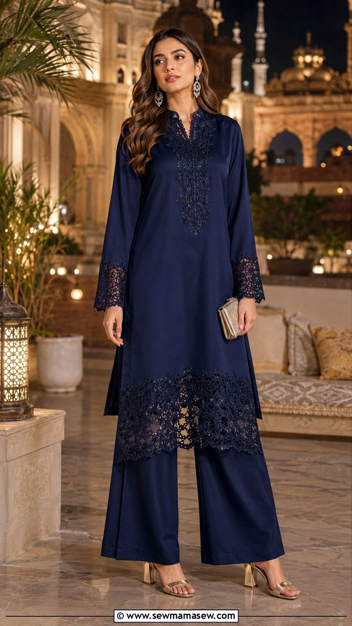 Long shirt with wide leg trousers and metallic heels for dinner - 30 Lahore outfit ideas