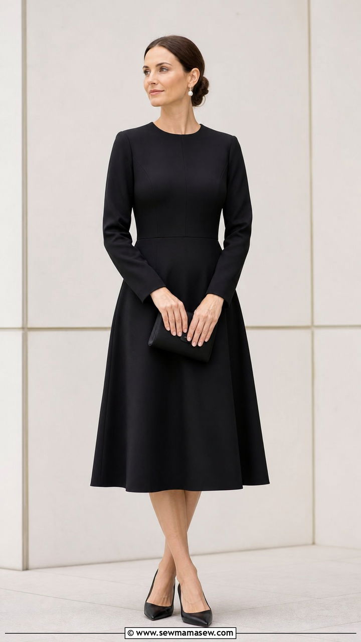 Long sleeve A line dress with pointed toe heels funeral - 40 Funeral outfit ideas
