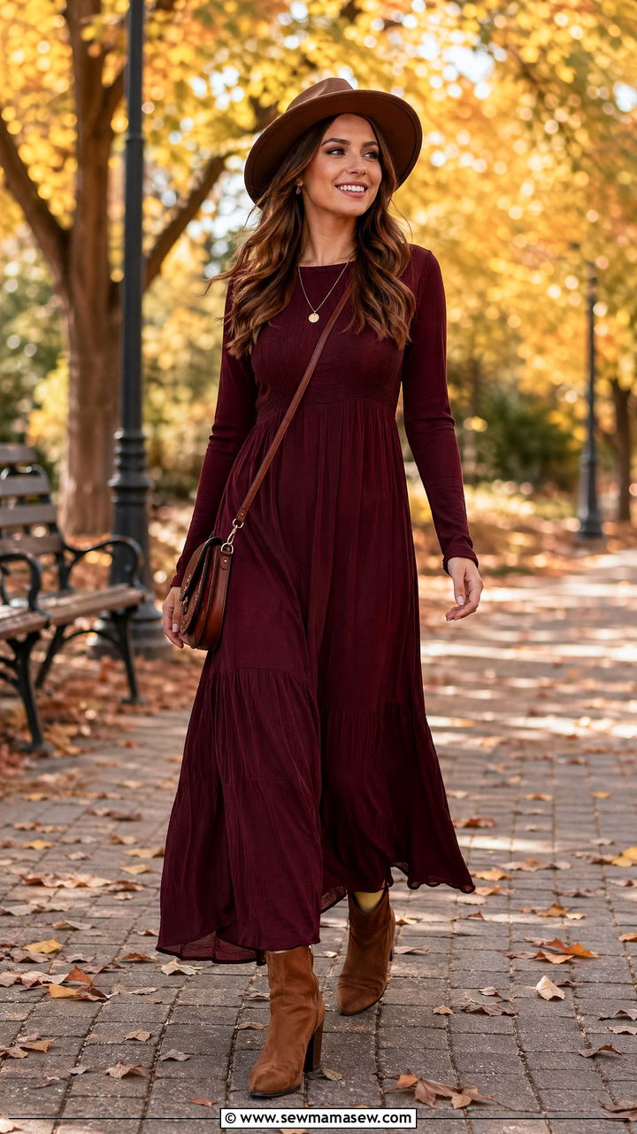 Long sleeve maxi dress with heeled boots outfit - 35 dress outfits ideas
