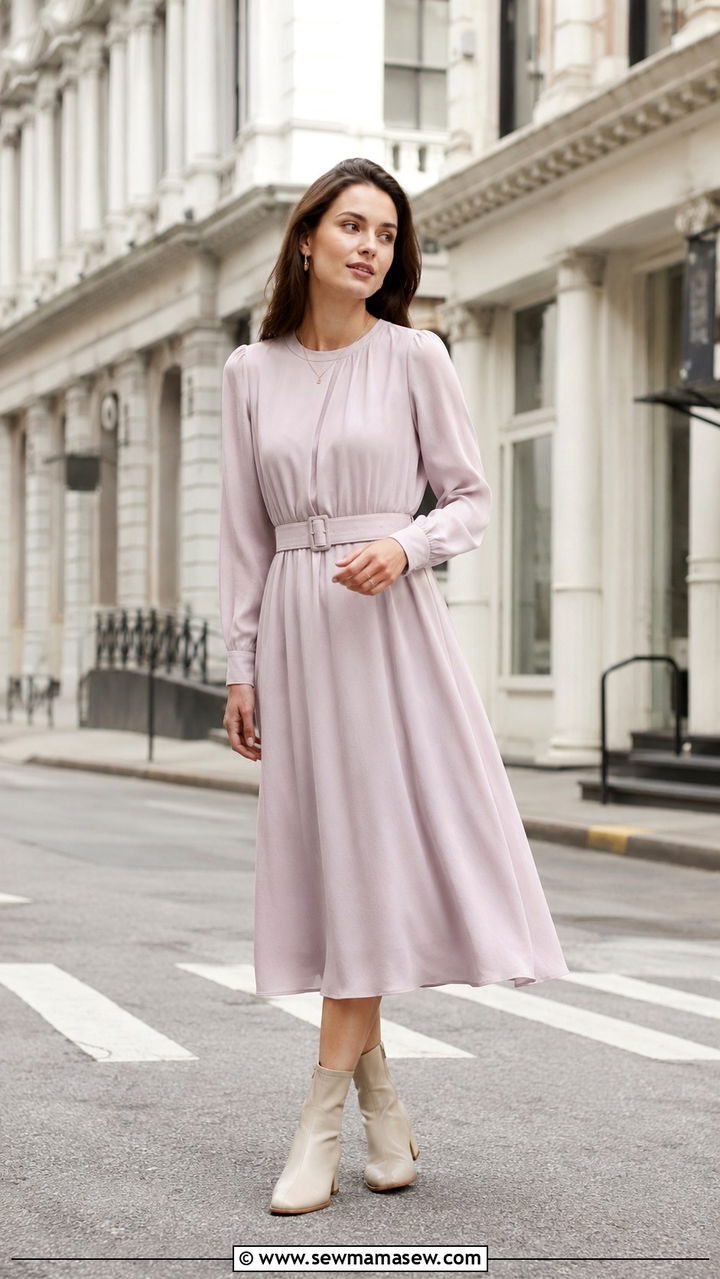 Long sleeve midi dress with ankle boots outfit - 20 Summer outfits for 55 degree weather