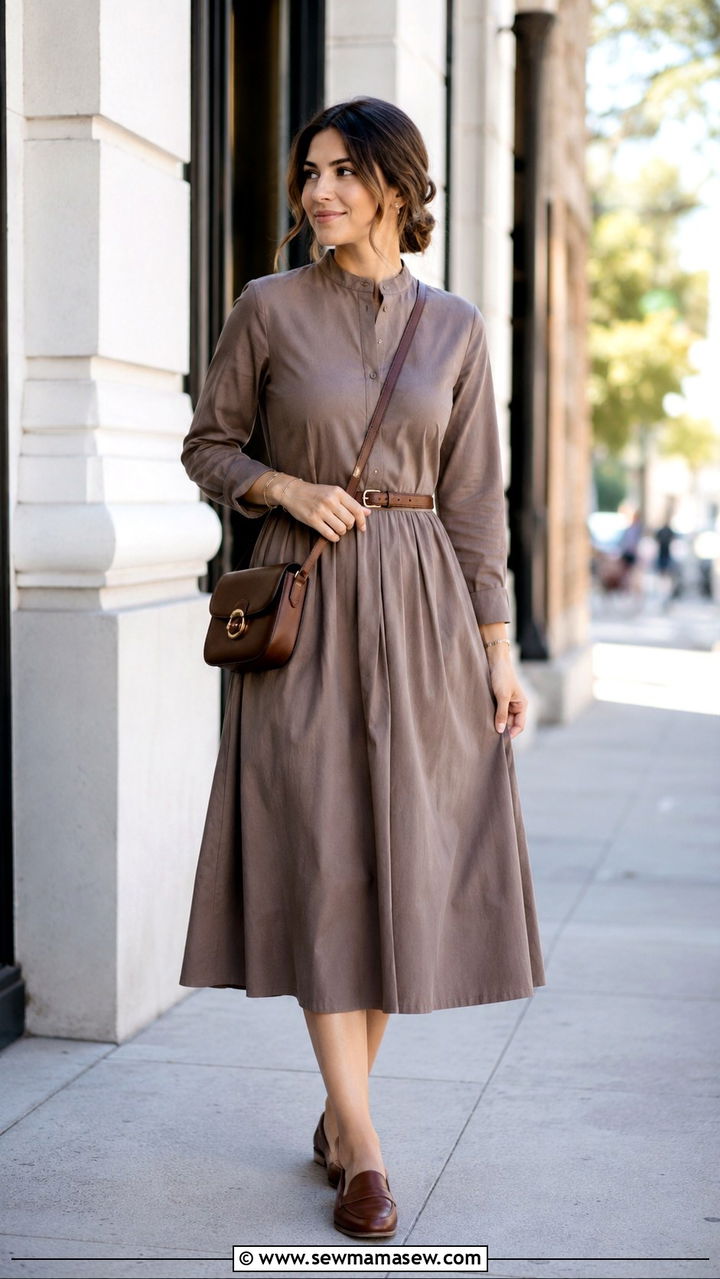 Long sleeve midi dress with loafers - 30 Modest wardrobe essentials 2026