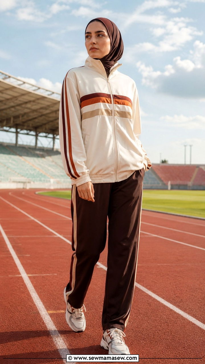 Long sleeve polo top with wide leg trousers and criss cross sports hijab - 25 Modest running outfit ideas with hijab