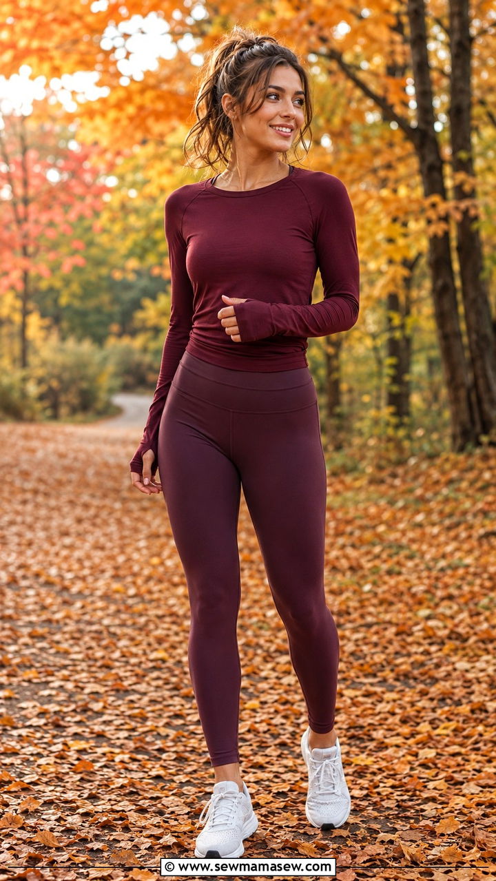Long sleeve top and full length leggings for fall - 30 Running outfit ideas for beginners