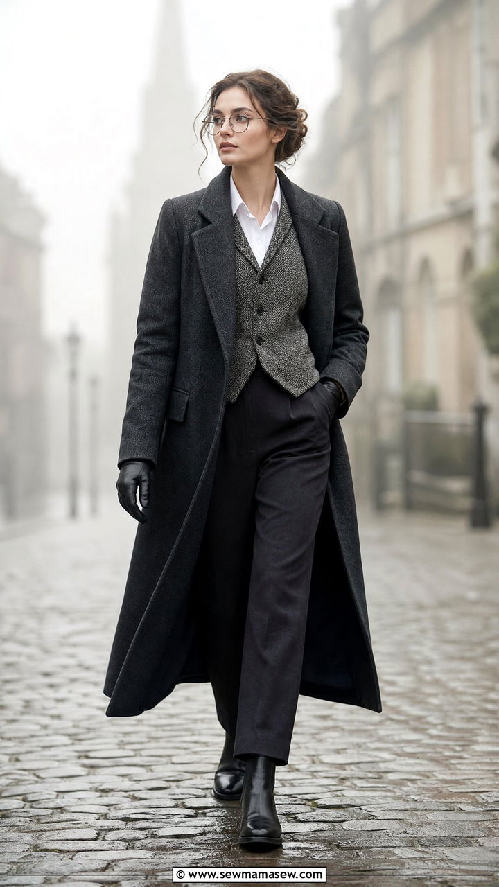 Long wool coat and vest layering - 25 classy dark academia outfits