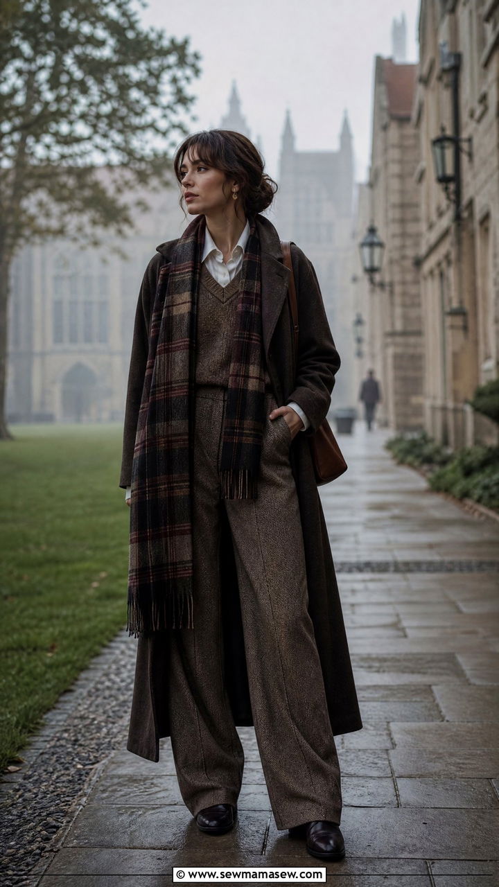 Long wool coat layered over sweater vest outfit - 25 classy dark academia outfit ideas