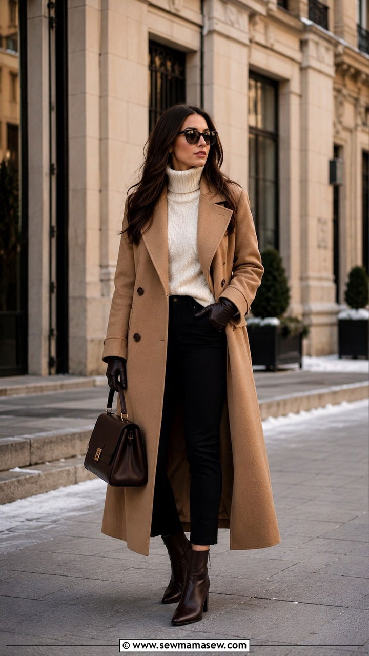 Long wool coat with ankle boots outfit - 30 Old money outfit ideas 2026