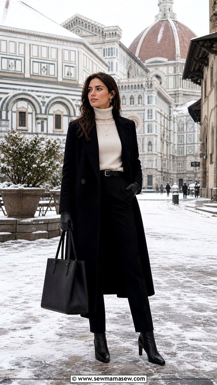 Long wool coat with cashmere turtleneck - 40 Italy outfits