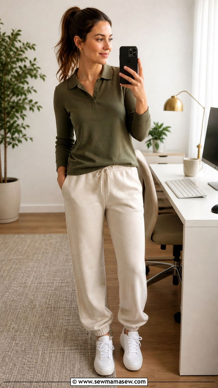 LongSleeve Polo And Relaxed Joggers Work From Home - 40 Work from home outfit ideas