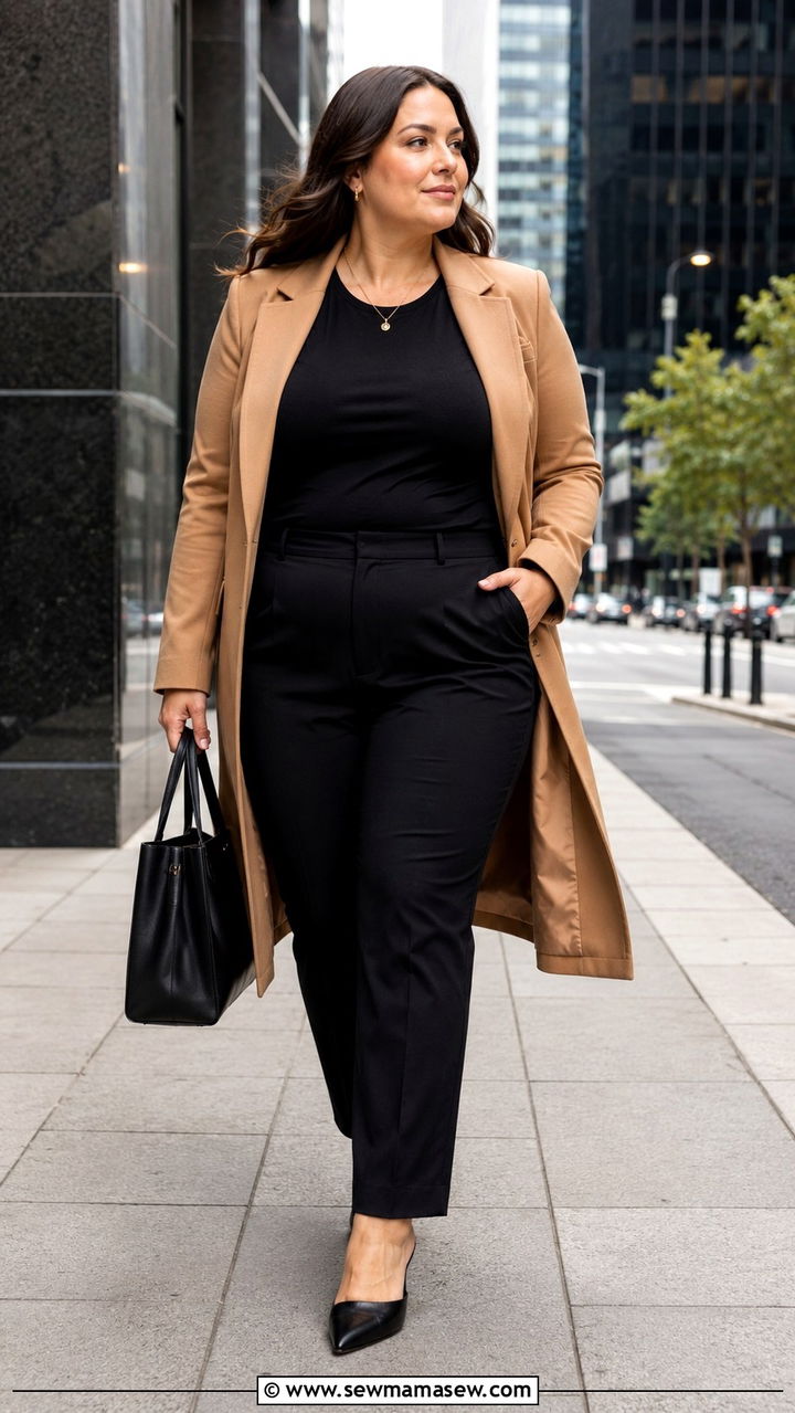 Longline Blazer Over a Monochrome Base - 20 Outfit ideas for apron belly