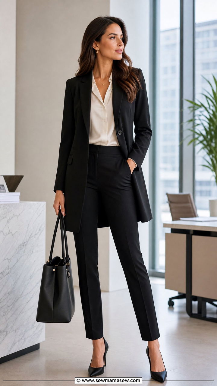 Longline Blazer With Fitted Trousers Outfit - 25 jacket outfits inspo