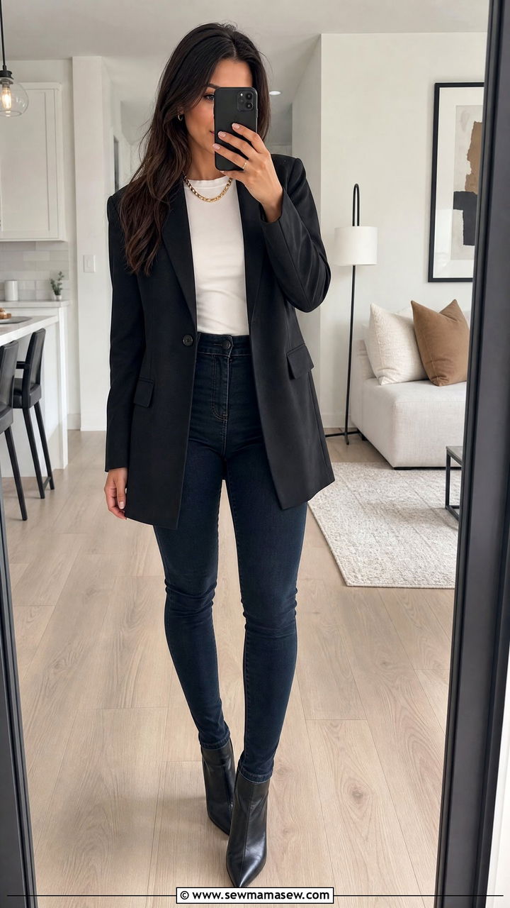 Longline Blazer over Skinny Jeans - 25 Outfit ideas to flatter thighs