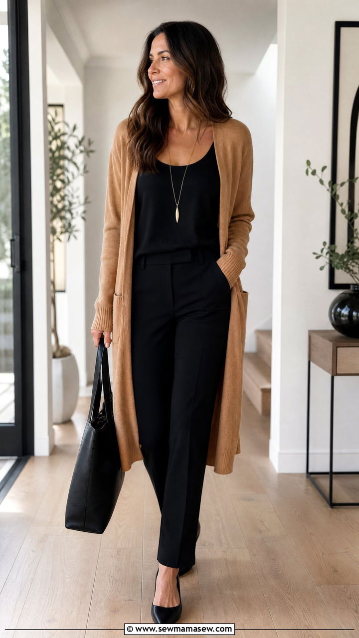 Longline Cardigan Over Black Base - 25 Outfit ideas to look slimmer