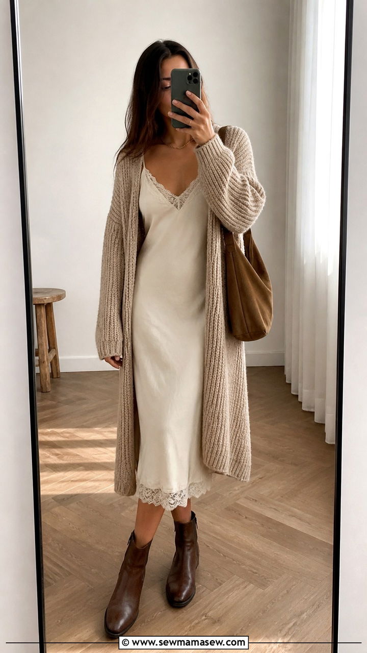 Longline Cardigan Over Slip Dress Boho - 20 Boho outfit ideas Reformation style