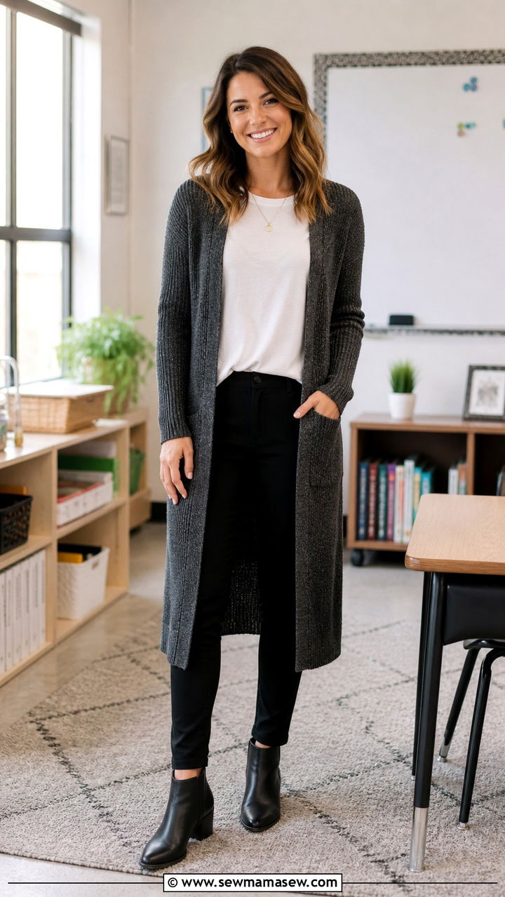Longline Cardigan With Slim Pants - 40 teacher outfits ideas