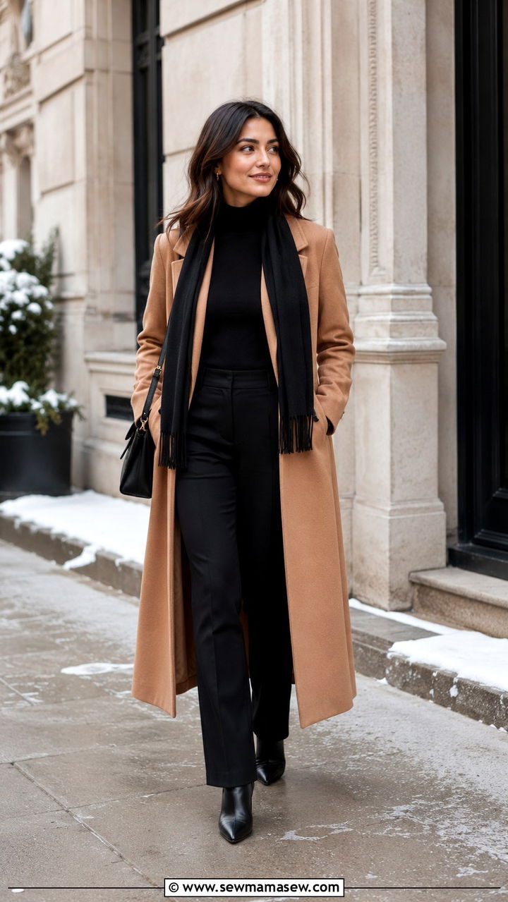 Longline Coat Open Over Monochrome Base - 30 Petite outfit ideas to create a longer silhouette