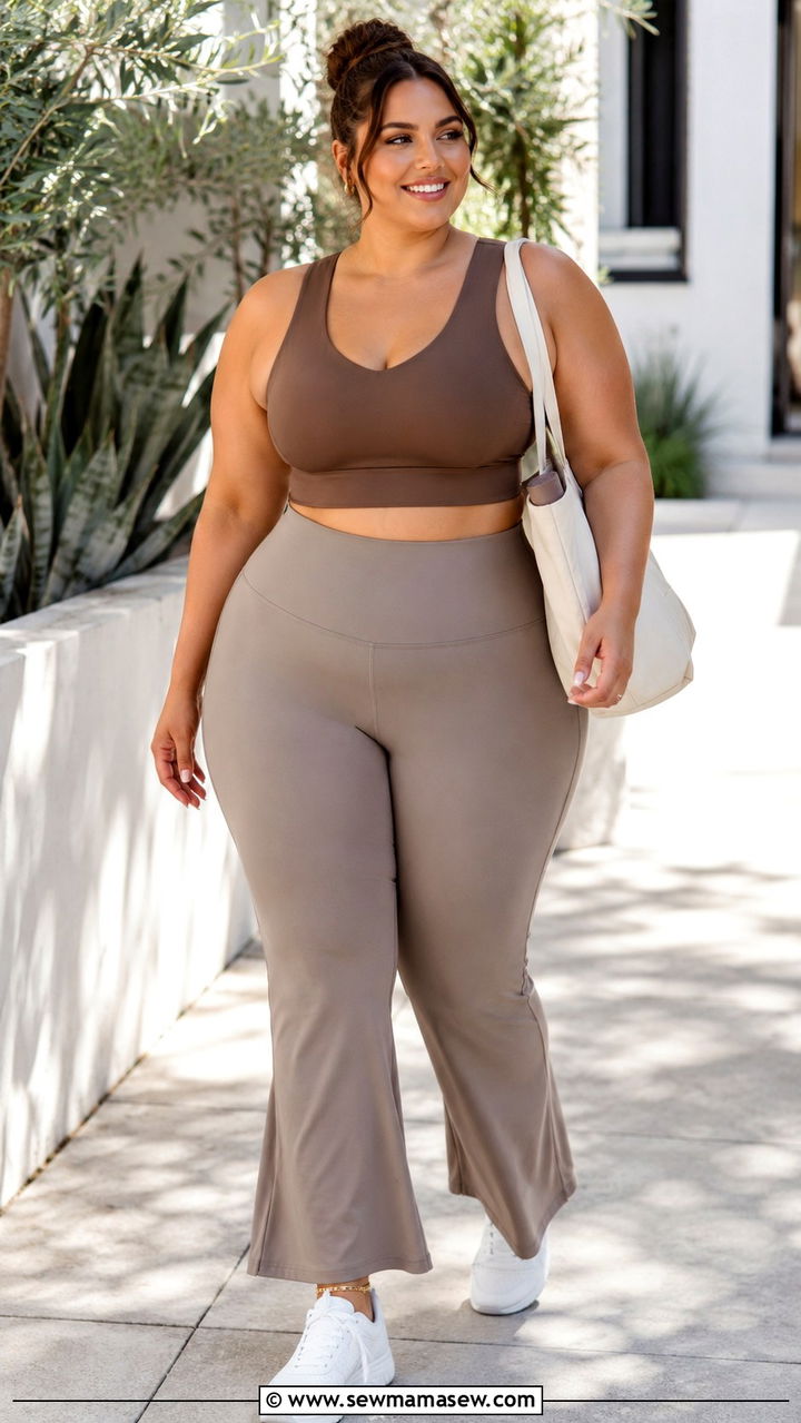 Longline Sports Bra and Flare Leggings - 30 Pilates outfit ideas plus size