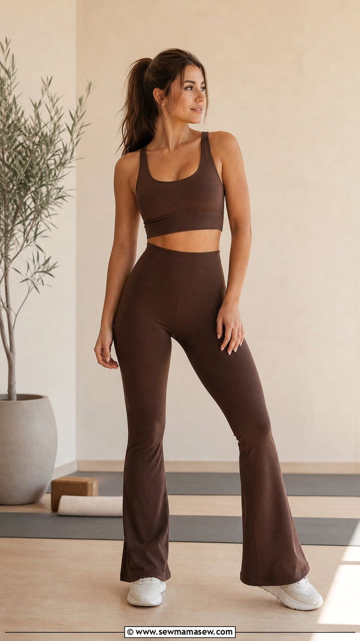 Longline Sports Bra and Flared Leggings - 25 Gym outfit ideas with sports bra
