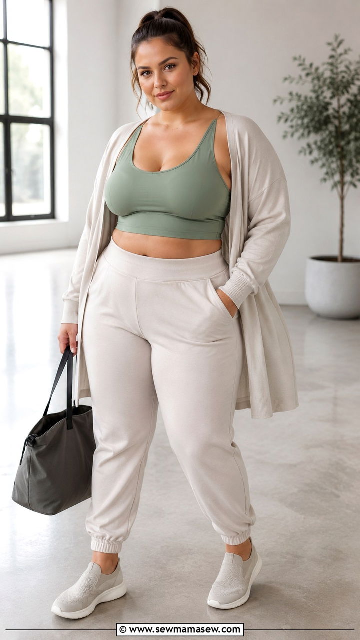 Longline Sports Bra with High Rise Joggers - 30 Gym outfit ideas plus size